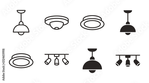 Modern ceiling lighting and interior lamp icon collection with lighting interior spotlight architecture decoration