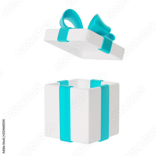 Premium 3D open gift box with turquoise ribbon, ideal for holiday promotions, surprise offers, e-commerce, rewards, and festive branding