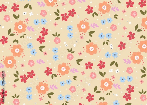 Floral seamless pattern with texture on a beige backdrop