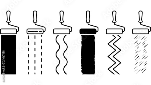 Set of paint roller icons showing different painting styles and textures for home renovation design