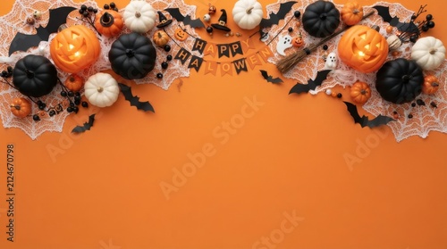 Pumpkin and autumn leaves festive top border layout