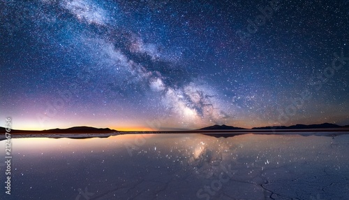 Milky Way Galaxy Reflection Over Salar De Uyuni Salt Flats At Night