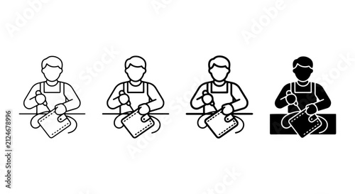Craftsman Icon Set: Person Working with Tools, Outline & Silhouette Styles