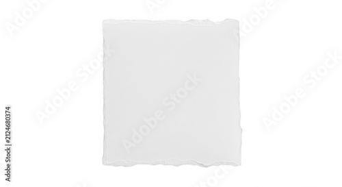 Square piece of white paper with torn rough edges isolated on transparent background
