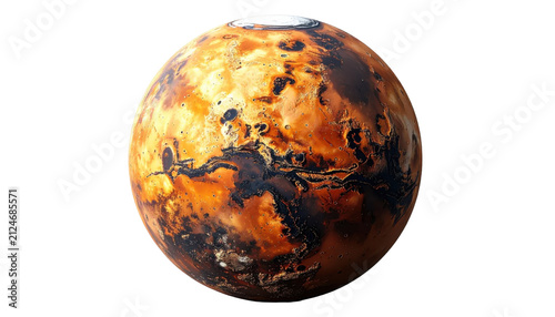 Red Planet Sphere With Rust Orange Surface And Dark Basins On Transparent Background For Space Illustration