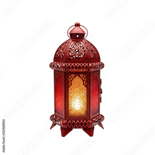 Red Decorative Moroccan Lantern isolated on transparent background