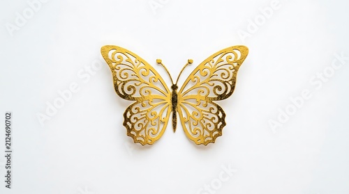 Elegant Golden Butterfly Ornament with Intricate Cut-out Design on White