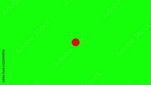 Recording indicator with pulsing red circle and outer ring on a bright green screen motion background.