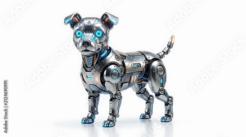 Futuristic Robotic Dog with Bright Blue Eyes and Metallic Shine
