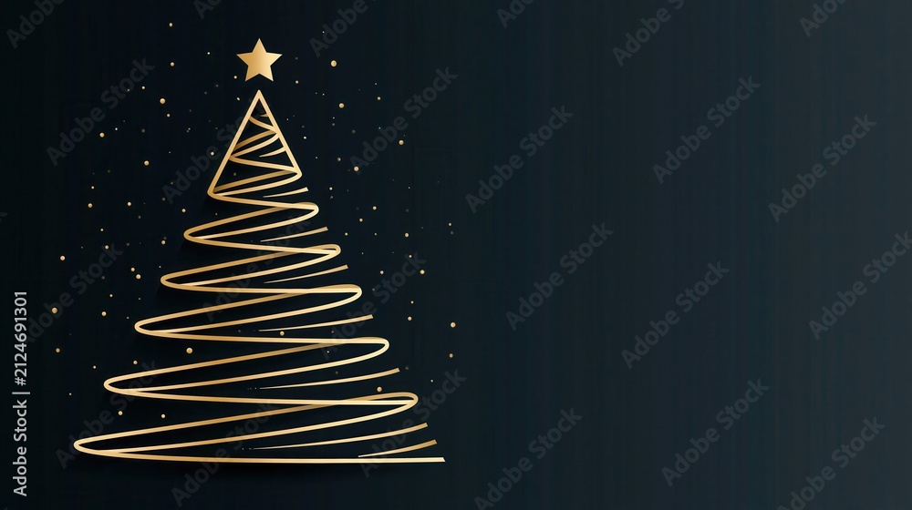 Obraz premium Minimalist golden Christmas tree with star on dark background