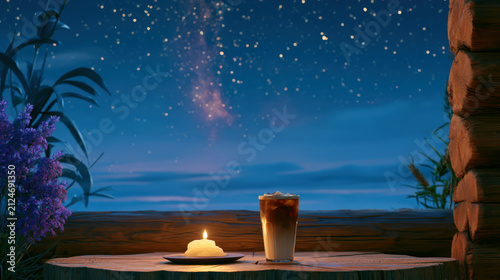 Peaceful tropical night view under a starry sky