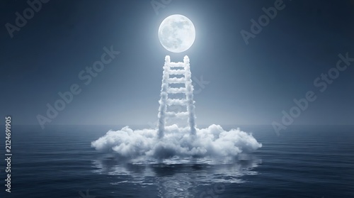 Futuristic lighthouse beacon glowing over misty ocean waves. Sci-fi coastal tower emitting bright light in dark stormy atmosphere.