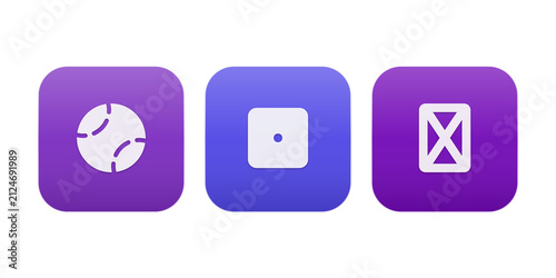 Canvas Print Set of three flat icons showing play, pause, and stop actions in purple gradient