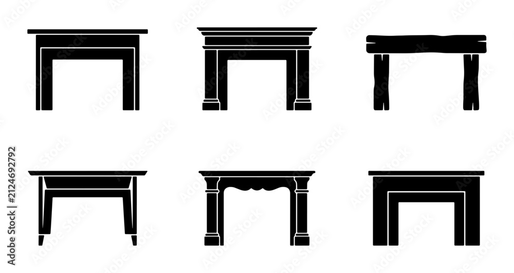 Fototapeta premium Fireplace Mantels, Architectural Elements, Vector Icons, Home Decor, Interior Design, Furniture Set