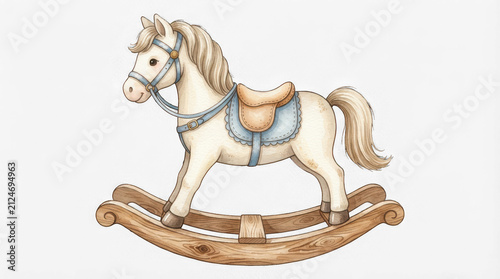 Watercolor illustration of a cute rocking horse isolated on transparent background