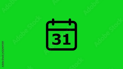 Black calendar with the number thirty one centered on a vibrant solid green background for digital scheduling and time management concepts