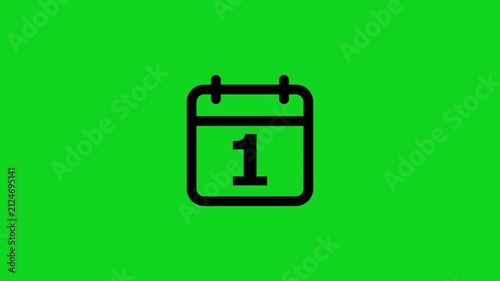 Simple black calendar showing the number one on a bright green background for digital scheduling and time management interface