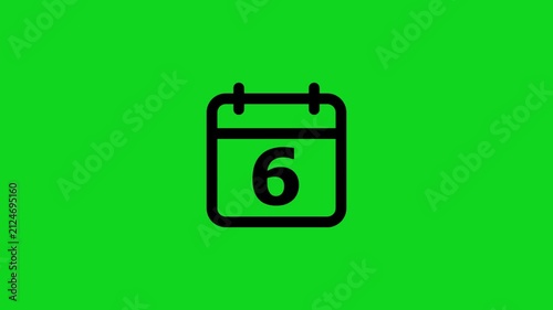 Black calendar showing the number six centered on a vibrant solid green background for digital scheduling and time management applications