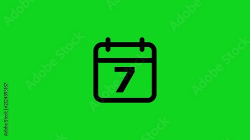 Black calendar showing the number seven centered on a vibrant solid green background for digital scheduling and time management applications