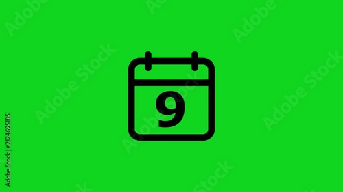 Black calendar showing the number nine centered on a vibrant solid green background for digital scheduling and time management applications