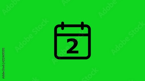 Simple black calendar showing the number two on a bright green background for digital scheduling and time management interface