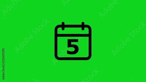 Simple black calendar showing the number five on a bright green background for digital scheduling and time management interface