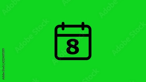 Black calendar showing the number eight centered on a vibrant solid green background for digital scheduling and time management applications