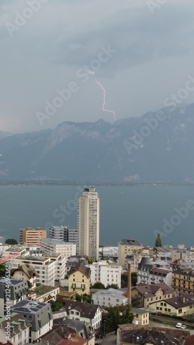 Lightning Over Montreux And Lake Geneva In Switzerland
