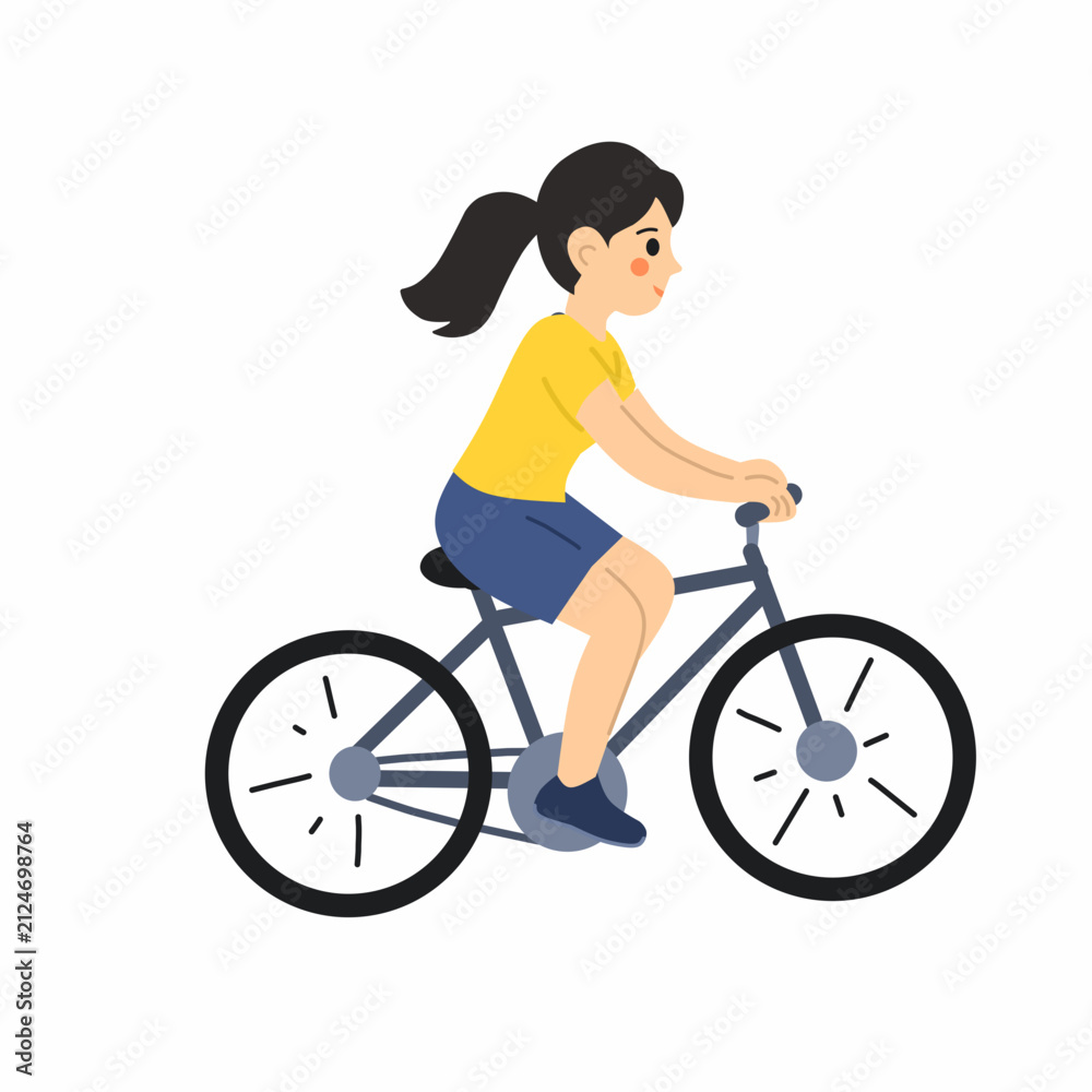 Fototapeta premium Girl with bycicle vector flat design illustration