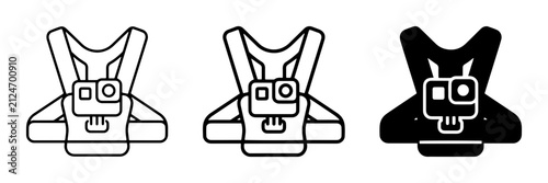 Action Camera Chest Mount Harness, Sports Video Recording Gear, Outdoor Activity Equipment Icons
