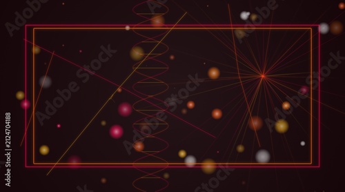 Abstract digital background with glowing circles and light lines in a dark space frame design