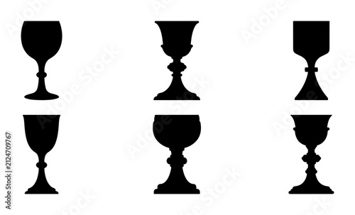 Elegant Goblet Silhouettes, Vintage Wine Glass Icons, Classic Chalice Vector Set, Barware Collection