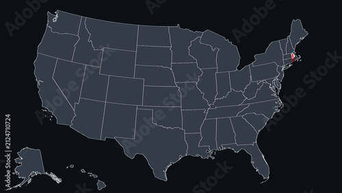 Rhode Island Raised in 3D on US Election Map Neutral Teal Amber, Black
