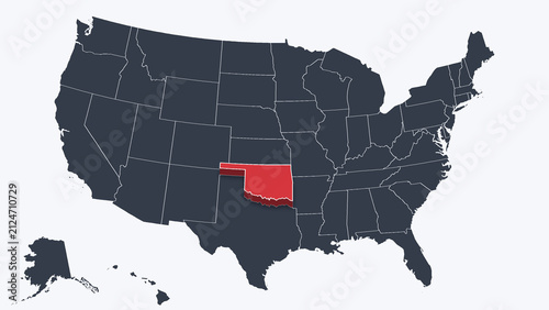 Oklahoma Raised in 3D on US Election Map Neutral Teal Amber, White
