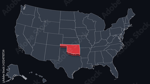 Oklahoma Raised in 3D on US Election Map Neutral Teal Amber, Black