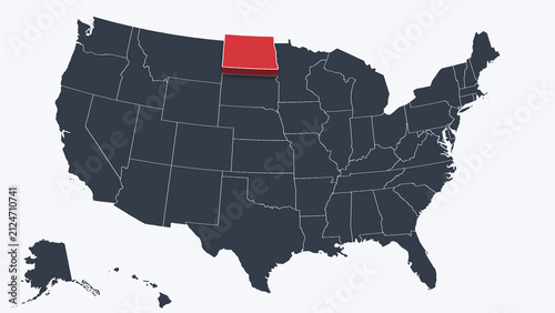 North Dakota Raised in 3D on US Election Map Neutral Teal Amber, White