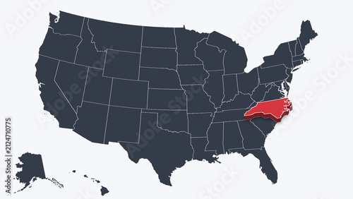 North Carolina Raised in 3D on US Election Map Red Fill Scheme, White