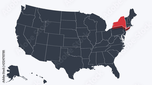 New York Highlighted Raised in 3D on US Election Map Red Fill, White