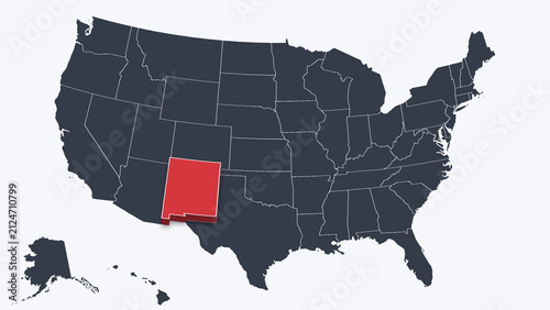 New Mexico Highlighted Raised in 3D on US Election Map Red Fill, White