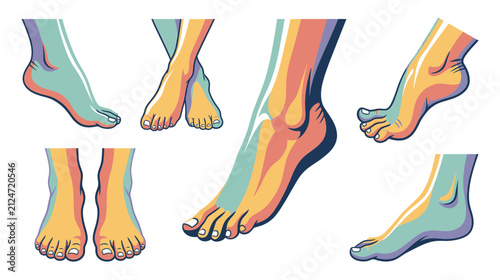 Colorful Human Feet Illustrations Collection Isolated