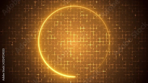 4K Neon Glowing Circle Loop Animation on Digital Grid Background. Neon light animated circle loading for gaming, loading screens, HUD interfaces, and sci-fi intros. Futuristic HUD Loading Animation.