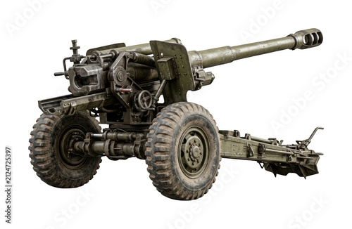 Cuadro en lienzo Olive green artillery cannon png vintage howitzer weapon png heavy military arti