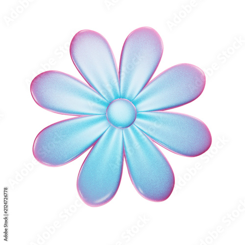 3D retro daisy flowers with vibrant gradient effect. Y2K style metallic flower elements 3D render. Colorful psychedelic 70s floral icons set