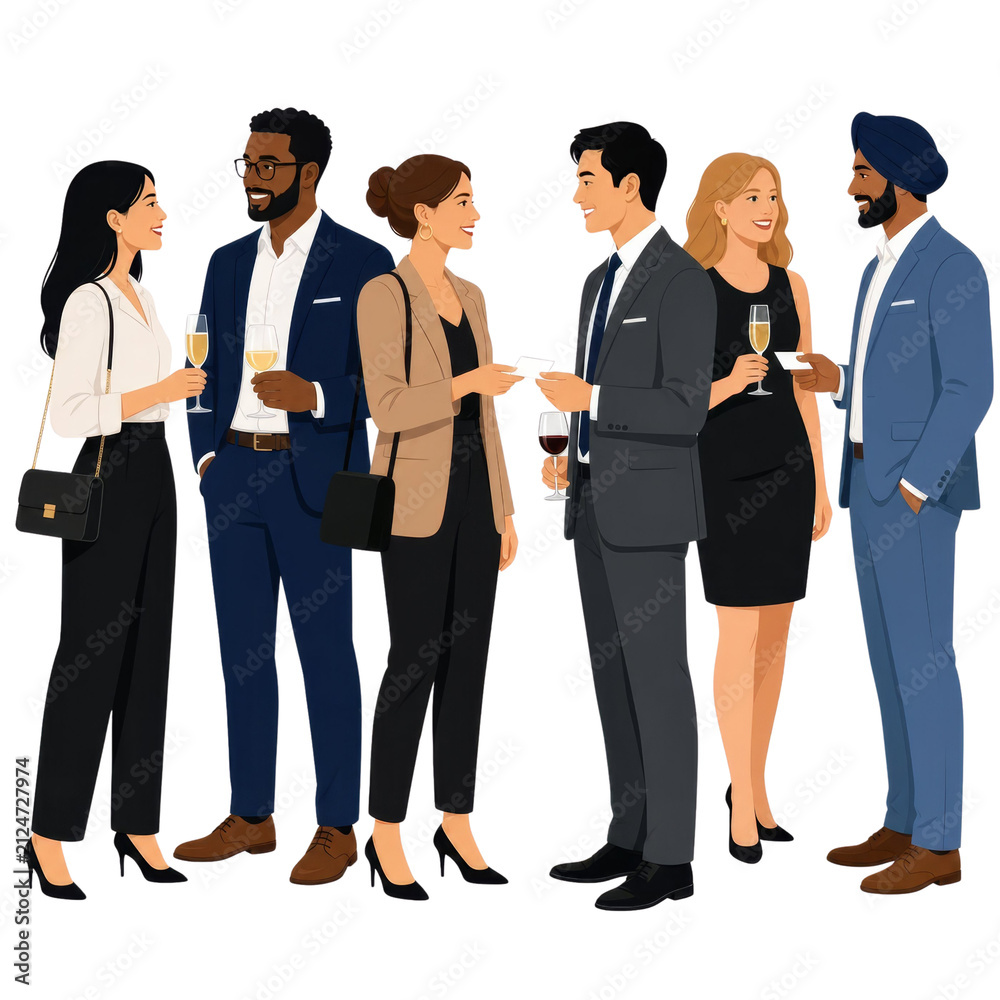Obraz premium Diverse Business Professionals Networking and Socializing at Corporate Event Isolated