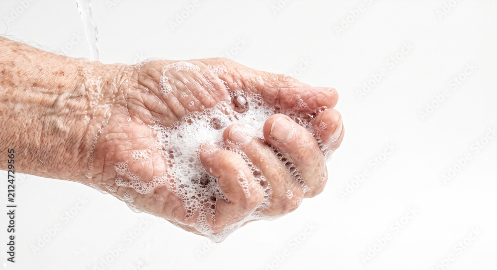 Fototapeta premium Elderly Hand Covered with Soap Foam During Washing