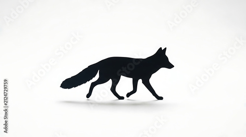 Minimalist black silhouette of a fox walking against a clean white background