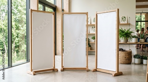 wooden frame roll up banners trio