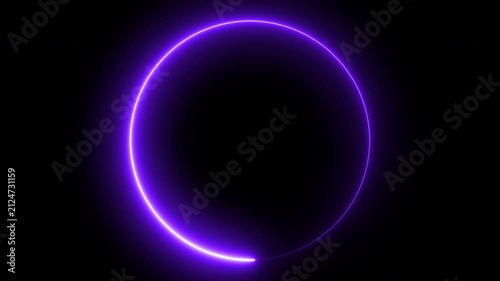4K Neon Glowing Circle Loop Animation on Black Background. Neon light animated circle loading for gaming, loading screens, HUD interfaces, and sci-fi intros. Futuristic HUD Loading Animation.