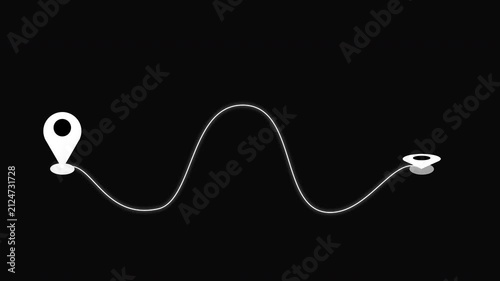 4K Wave Navigation Route with Map Pin on a black background. Glowing Wave GPS navigation route for delivery services, Online shops, UI, Buying process, and Business Marketing.
