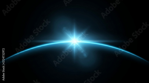 Glowing blue planet horizon with bright starburst light